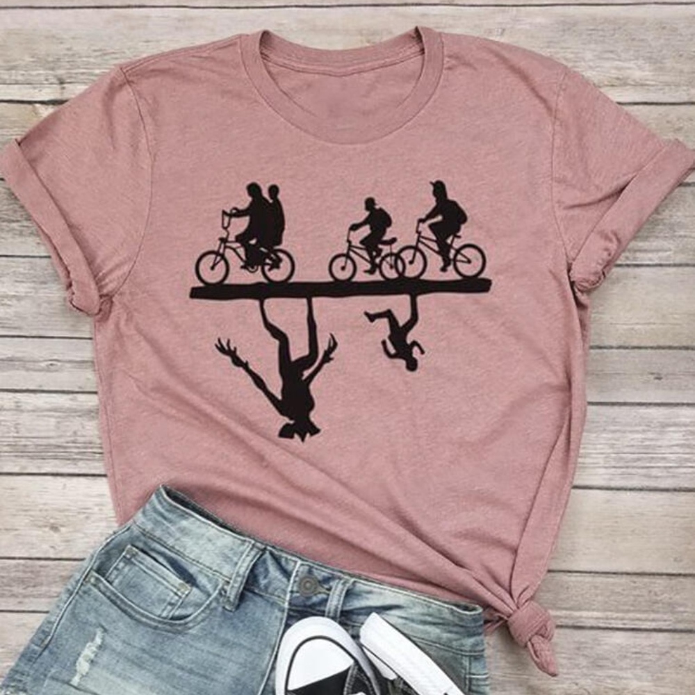 Stranger Things Printed O-Neck T-Shirt - Pink